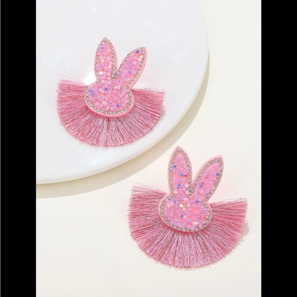 Pink Bunny and Fringe Earrings - Picture 3 of 7